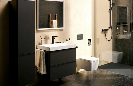 Однорычажный смеситель для раковины Hansgrohe Tecturis S 73320670 со сливным гарнитуром Push-Open, цвет Чёрный матовый