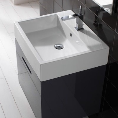 Раковина накладная GLOBO STONE SCQ51BI 500 мм х 500 мм х 140 мм, с тремя намеченными отверстиями под смеситель, с переливом, цвет белый глянцевый