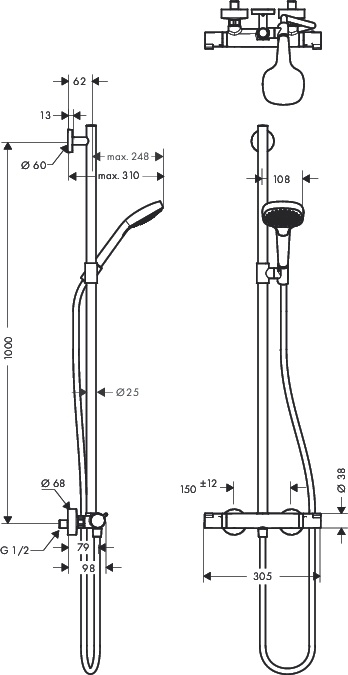 Душевая система с термостатом Hansgrohe Croma Select E Multi SemiPipe 27248400 белый/хром