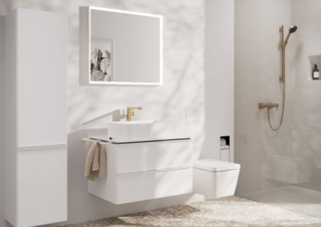 Однорычажный смеситель для раковины Hansgrohe Tecturis S 73310140 со сливным гарнитуром, цвет Шлифованная бронза