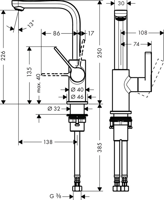 Смеситель для раковины поворотный Hansgrohe Metris S 31161000 Хром