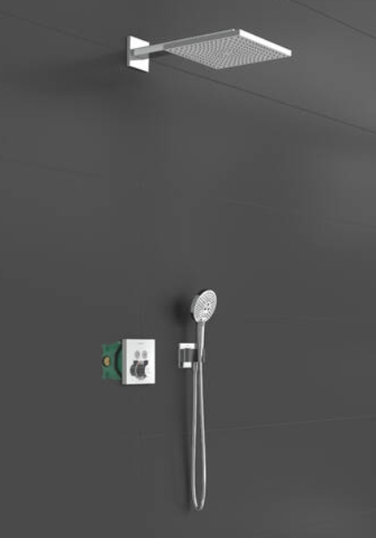 Душевая система скрытого монтажа с термостатом ShowerSelect Square HANSGROHE Raindance Е 27952000 300 1jet, с верхним и ручным душем, со шлангом, цвет Хром