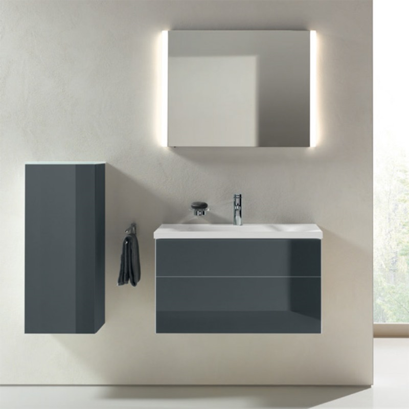 Средний шкаф Keuco Royal Reflex 34020 110001 350x845x335 мм 1 дверь петли слева корпус матовый лак фасад стекло антрацит