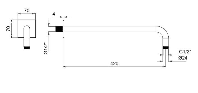 Держатель для верхнего душа из латуни ALMAR UNIVERSAL E021116.NB c квадратным отражателем, цвет Nickel Brushed