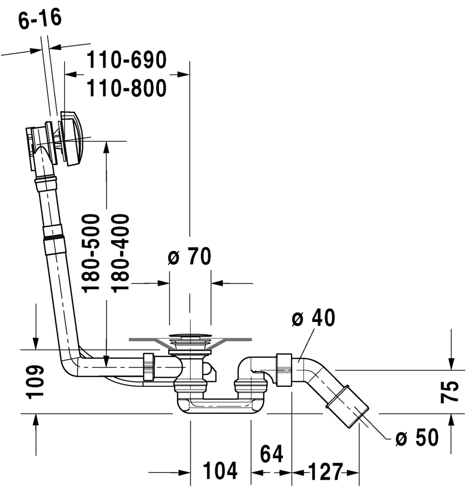 Комплект слива-перелива Duravit D-Code 790227000001000 хром