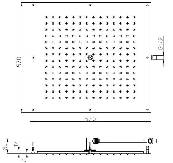 Верхний душ для подвесного потолка BOSSINI DREAM H38862.030 570 мм х 570 мм, с 1 режимом струи, Хром