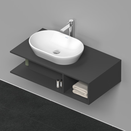 Тумба подвесная под раковину слева DURAVIT D-Neo DE492904949 1000 мм х 550 мм, с открытой боковой полкой справа и консолью, графит матовый