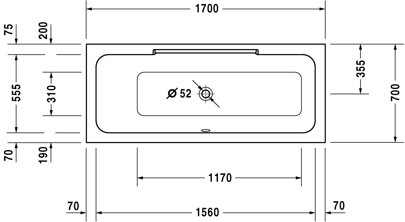 Акриловая ванна Duravit DuraStyle 700294000000000 1700 х 700 акрил, c наклоном для спины слева, встраиваемая или с панелями, белая