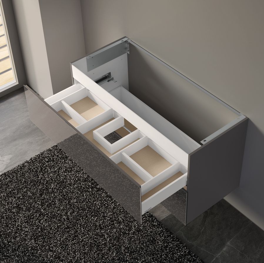 Тумба подвесная под раковину KEUCO PLAN 32983 140000 490 мм х 1200 мм, c 2 выдвижными ящиками, трюфель матовый/трюфель глянцевый