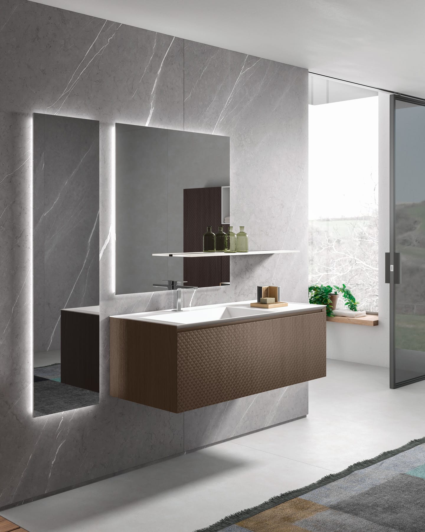Раковина со столешницей BMT IKON FESSURA RIM 870 811 124 02.4 FR   1240х22х502 мм, с отверстием под смеситель, с бортиком, цвет белый матовый