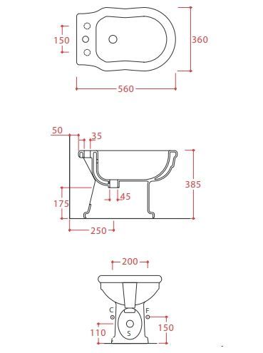 Биде напольное ARTCERAM HERMITAGE HEB002 01 00 360 мм х 550 мм, с 3 отверстиями под смеситель, с переливом, с креплением, белый глянцевый
