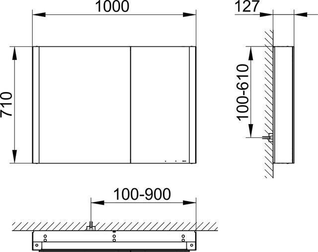 Зеркальный шкаф с подсветкой и подогревом для настенного монтажа KEUCO Somaris 14503 512201 127 мм х 1000 мм х 710 мм, с 2 поворотными ассиметричными дверцами, цвет корпуса Белый матовый