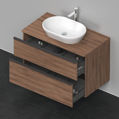 Тумба подвесная под раковину DURAVIT D-Neo DE496807979 550 мм х 1000 мм, с двумя выдвижными ящиками и консолью, орех натуральный