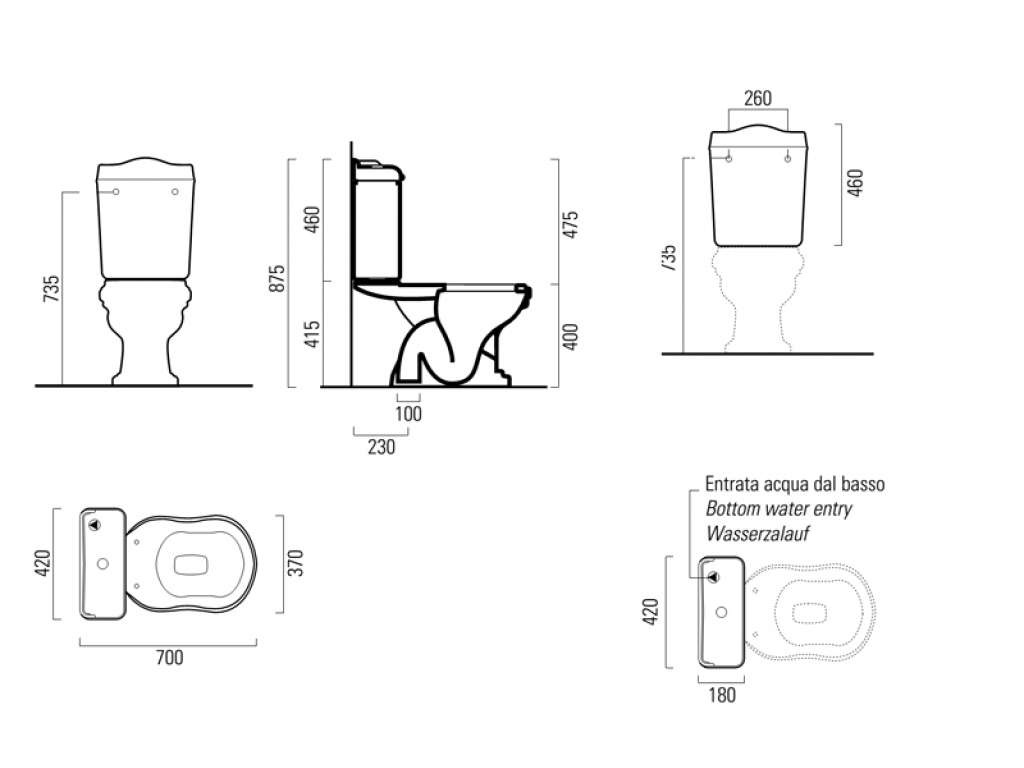 Унитаз напольный моноблок GSI CLASSIC 871711 705 мм х 370 мм, для крепежа FISR2, белый глянцевый