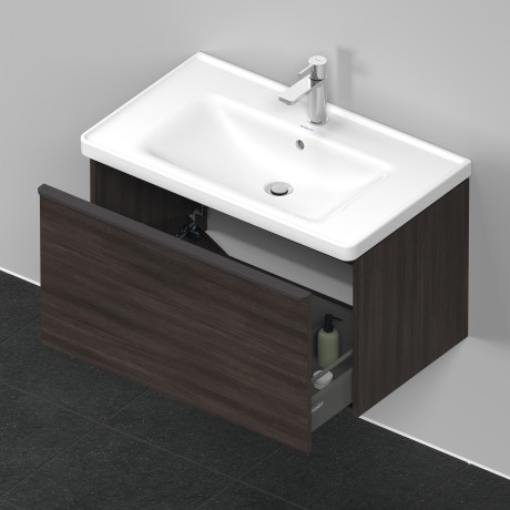 Тумба подвесная под раковину DURAVIT D-Neo DE425505353 784 мм х 452 мм, с одним выдвижным ящиком, каштан тёмный