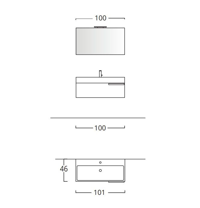 Тумба подвесная для раковины BMT MERCURY 934 109 MDE 01 050  1000х300х450 мм, с 1 выдвижными ящиками, белый гляцнвый