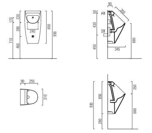 Писсуар подвесной безободковый GSI COMMUNITY 9097FO11 310 мм х 350 мм, для крепежа FISRО, цвет Белый глянцевый