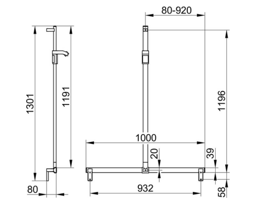 Поручень вдоль стены и штанга для душа KEUCO AXESS 35014 011013 1000 мм, для установки справа и слева, цвет Хром