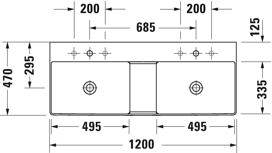 Раковина подвесная двойная Duravit DuraSquare 2353120079 без отверстий под смеситель, без перелива, белая
