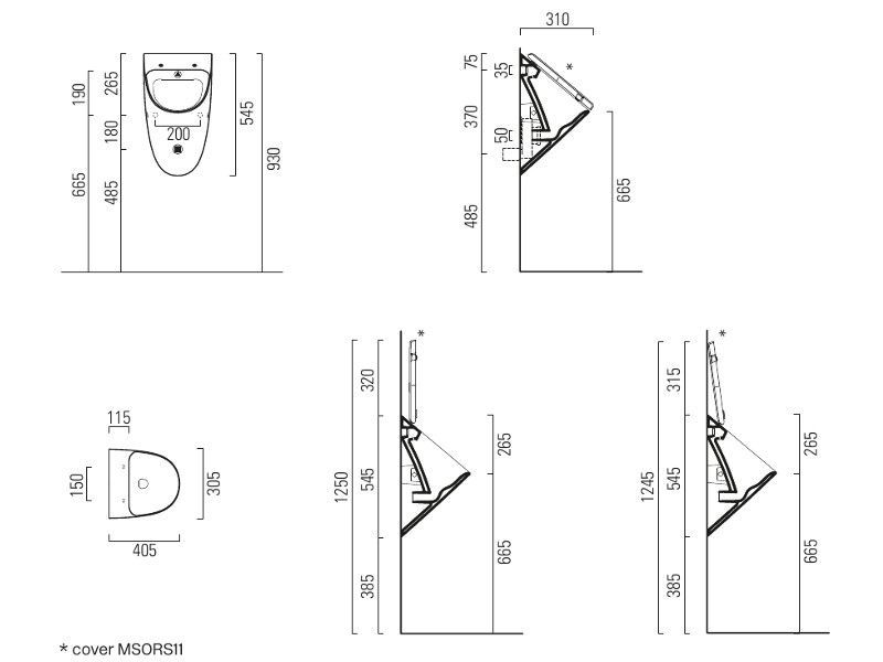 Писсуар подвесной безободковый GSI COMMUNITY 769611 300 мм х 300 мм, для крепежа FISRО, белый глянцевый