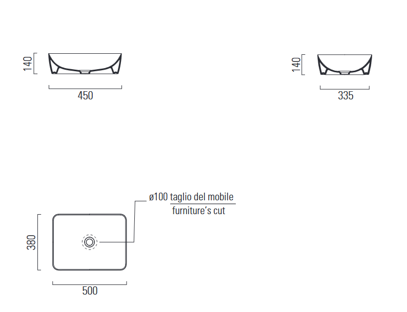 Раковина накладная GSI NUBES 9037PVC11 500 мм х 380 мм, без отверстия под смеситель, без перелива, с донным клапаном, цвет Белый глянцевый