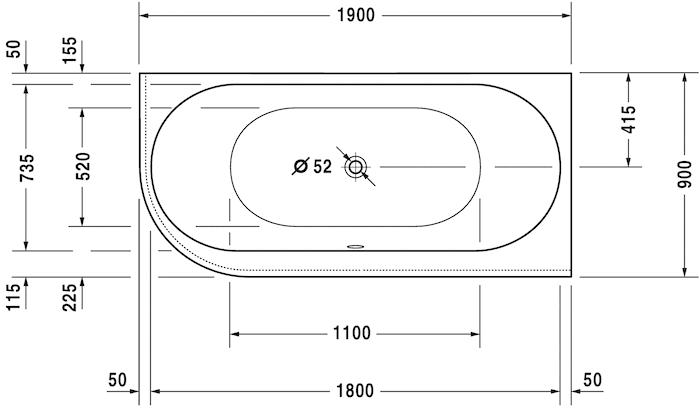 Акриловая угловая ванна Duravit Darling New 700247000000000 1900 х 900