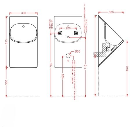 Писсуар подвесной ARTCERAM LA FONTANA LFO002 01 00 330 мм х 310 мм, c сифоном и креплением, белый глянцевый
