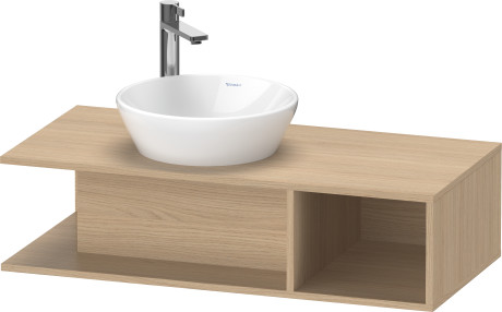 Тумба подвесная под раковину слева DURAVIT D-Neo DE491903030 1000 мм х 480 мм, с открытой боковой полкой справа и консолью, натуральный дуб