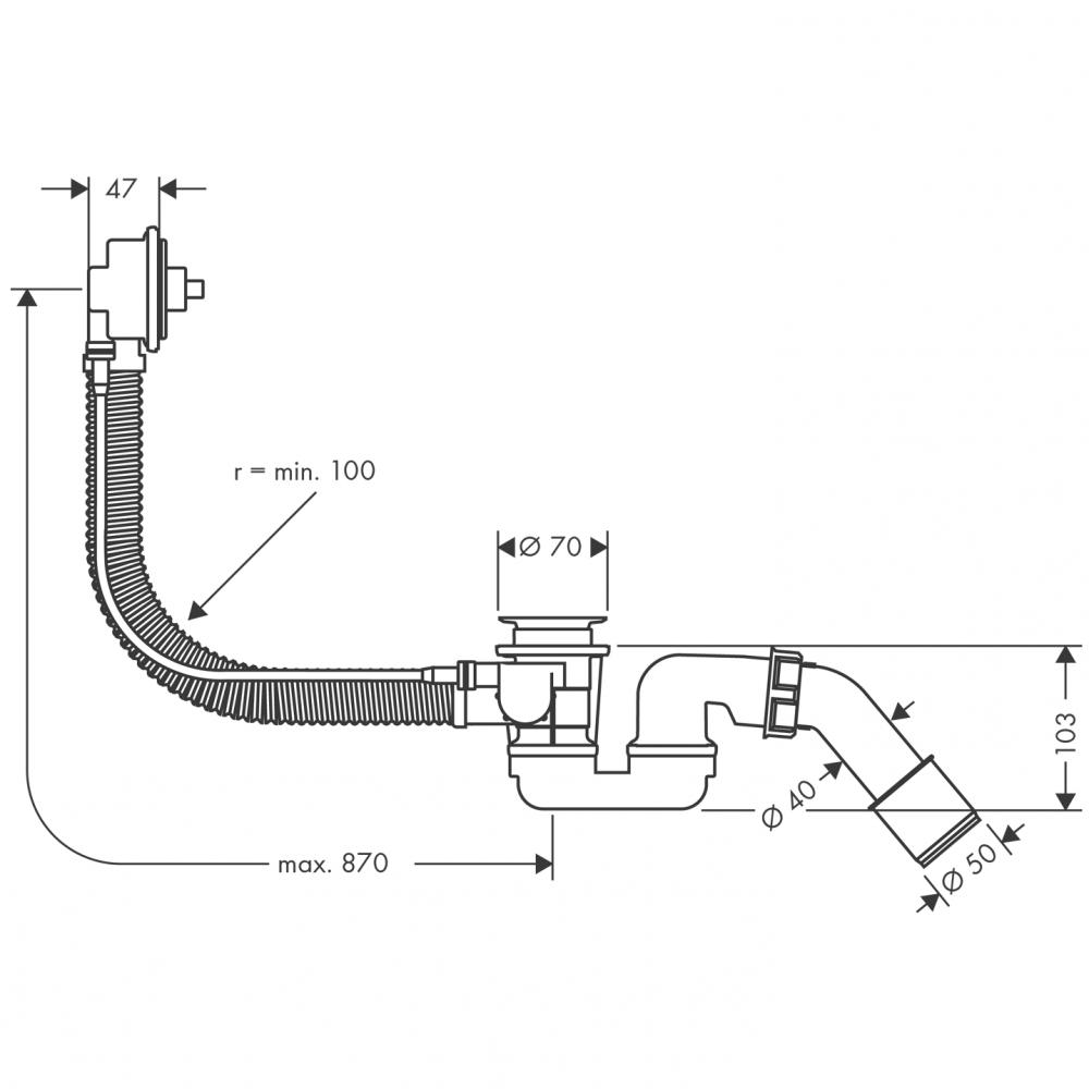 Скрытая часть слива/перелива для ванны Hansgrohe Flexaplus 58141180