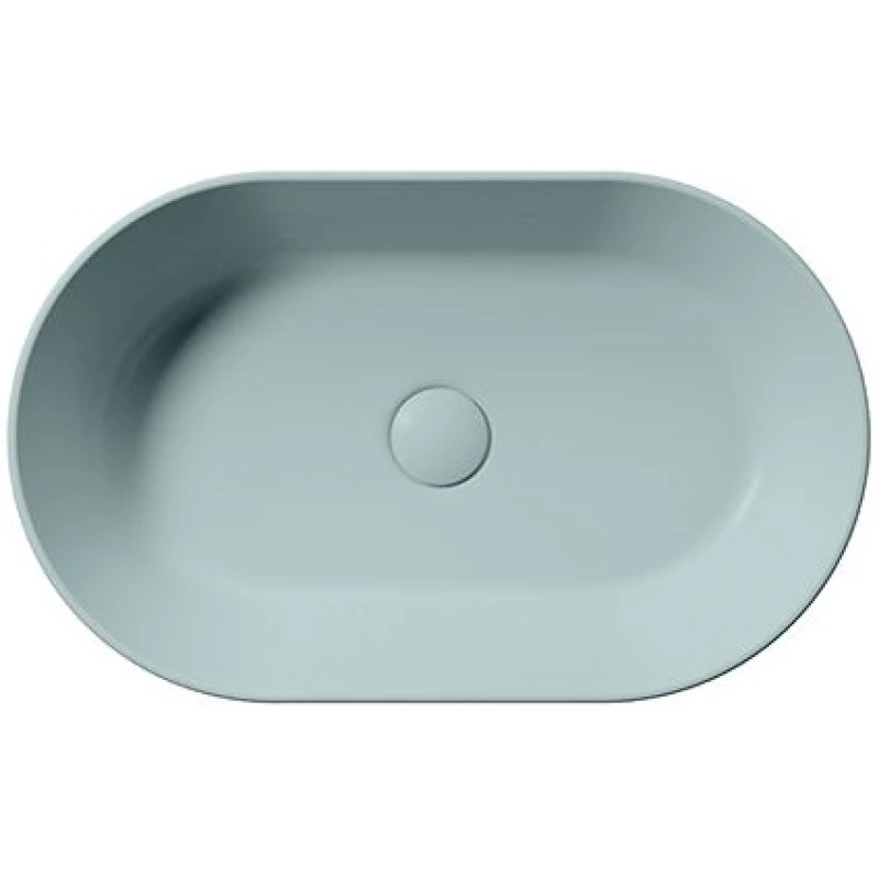 Раковина накладная овальная GSI KUBE X 945815 600 мм х 370 мм, без отверстия под смеситель, без перелива, цвет Ghiaccio Matte