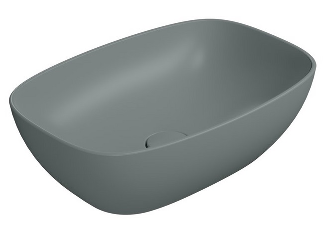 Раковина-чаша накладная овальная GSI NUBES 9784PVC04 500 мм х 350 мм, без отверстия под смеситель, без перелива, с донным клапаном, цвет Agave Matte