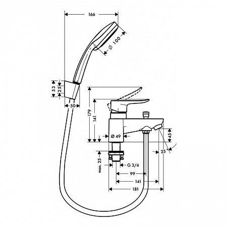 Смеситель на борт ванны с лейкой Hansgrohe Metris 31422000 Хром