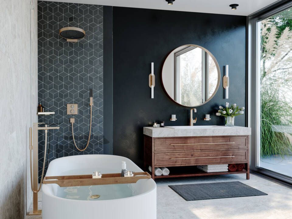 Наружная часть термостата Hansgrohe Square 15714990 2 потребителя, с запорно/переключающим вентелем, Цвет полированное золото