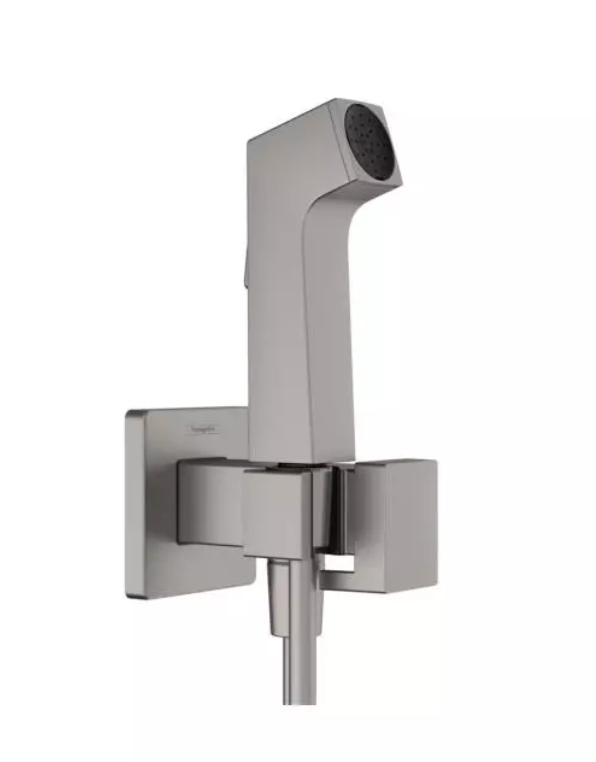 Гигиенический комплект HANSGROHE Bidette S 1 jet 29233340 со шлангом и держателем, цвет Шлифованный чёрный хром