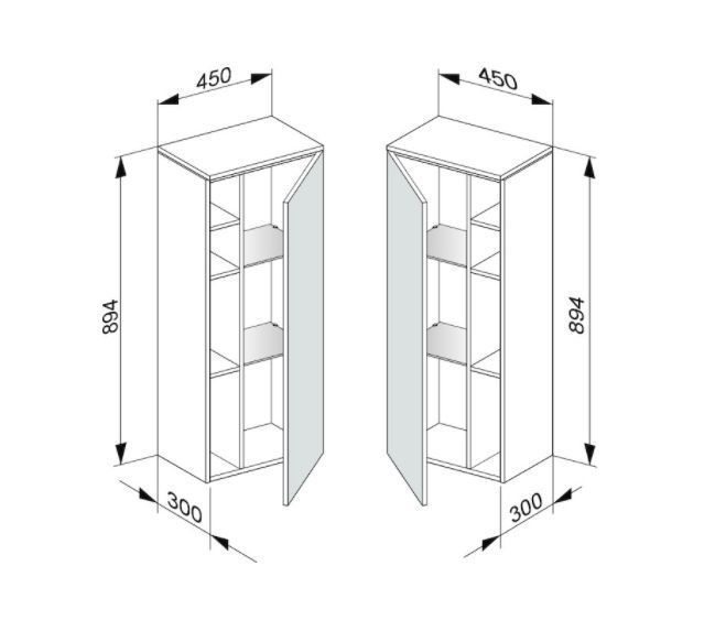 Шкаф средний подвесной KEUCO EDITION 400 31725 380001 петли слева, 2 стеклянные полки, корпус/фасад структурный лак, белый