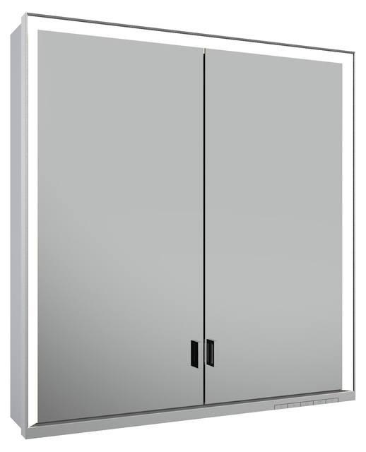 Зеркальный шкаф с подсветкой для настенного монтажа KEUCO Royal Lumos 14307 172301 165х700х735 мм, 2 дверцы, DALI-управляемый, цвет Алюминий серебристый анодированный/Белый