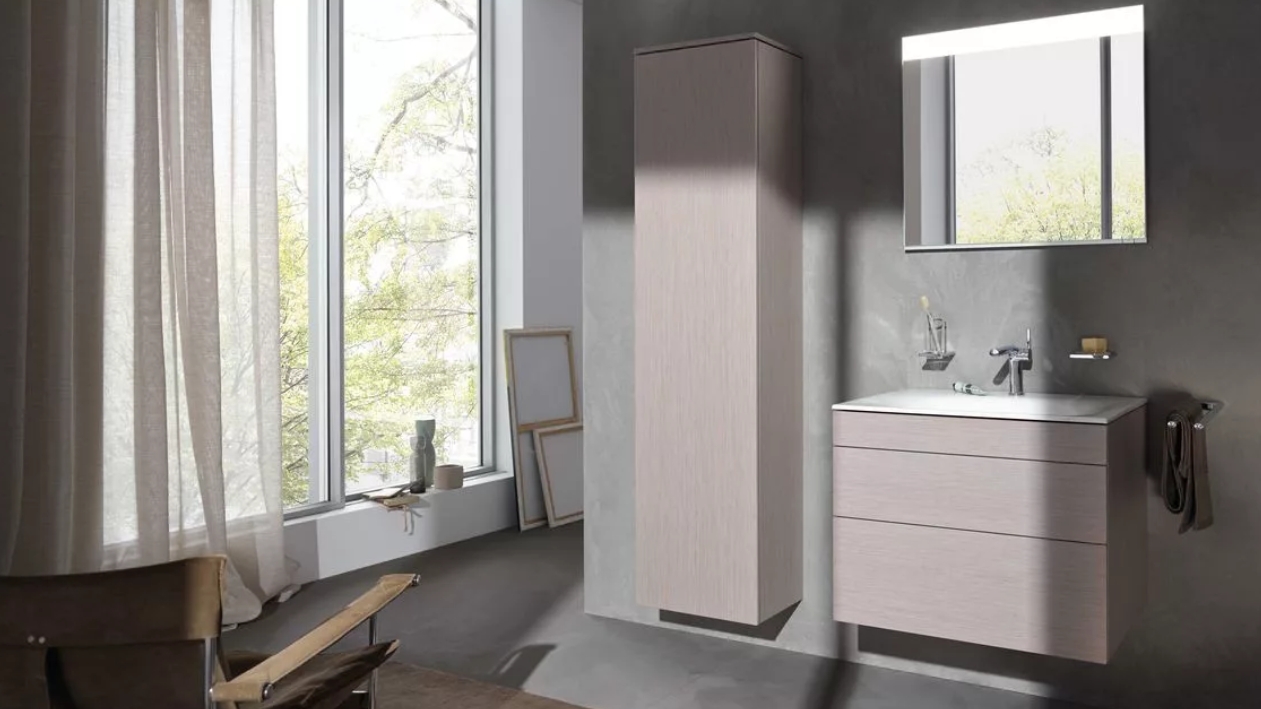 Шкаф высокий подвесной KEUCO EDITION 400 31730 380001 петли слева, 4 стеклянные полки, корпус/фасад структурный лак, белый