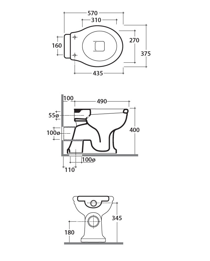 Унитаз напольный пристенный GLOBO PAESTUM PA002BI 380 мм х 560 мм, с креплением, белый глянцевый