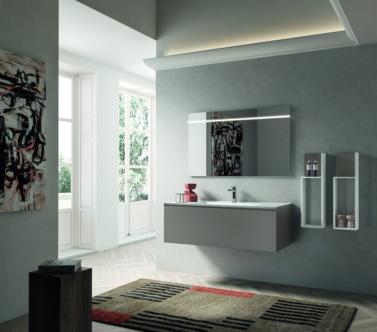 Комплект мебели 2 полки BMT IKON IK-06.1   440х729х150 мм, цвет Белый матовый/Mat London Grey