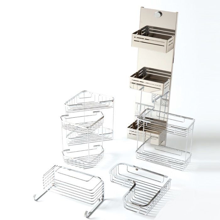 Угловая двойная полка-решетка для душа BERTOCCI GRILLED SOAP BASKET 104 0161 0000 Хром