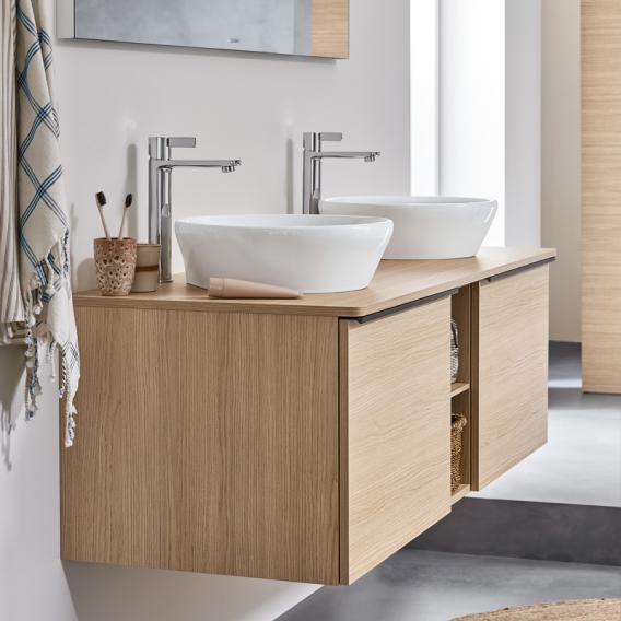 Тумба подвесная под две раковины DURAVIT D-Neo DE4950B3535 1400 мм х 550 мм, с 2 выдвижными ящиками и открытой полкой, дуб терра