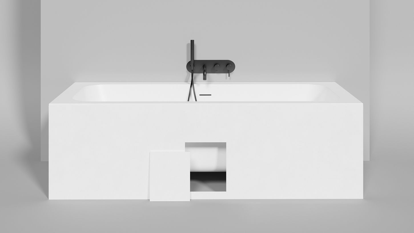 Встраиваемая прямоугольная ванна SALINI ORLANDA AXIS KIT 103311G 805х1911х600 мм, с регулируемыми ножками, из S-Sense, слив-перелив, сифон, донный клапан, цвет Белый глянцевый