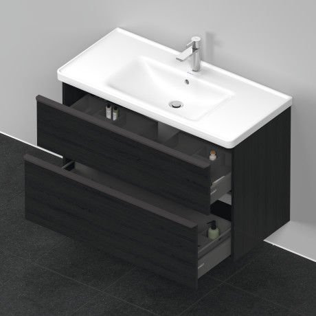 Тумба подвесная под раковину DURAVIT D-Neo DE435601616 984 мм х 452 мм, с выдвижным ящиком и выдвижным отделением, чёрный дуб