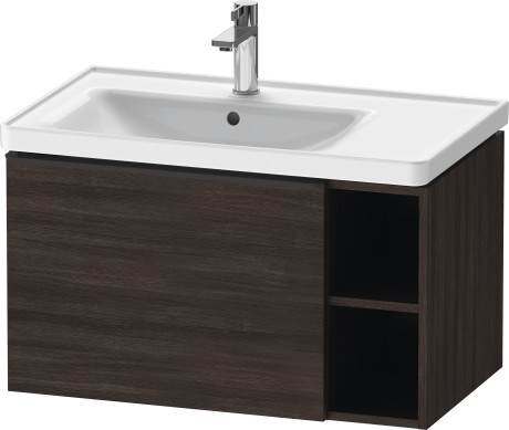 Тумба подвесная под раковину DURAVIT D-Neo DE425805353 784 мм х 452 мм, с выдвижным ящиком и открытой боковой полкой, каштан тёмный