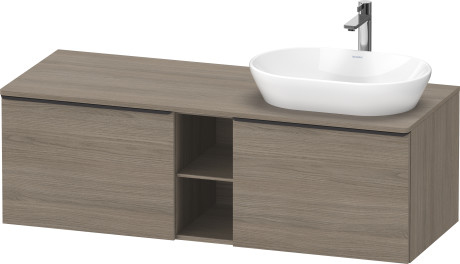 Тумба подвесная под раковину справа DURAVIT D-Neo DE4950R3535 1400 мм х 550 мм, с 2 выдвижными ящиками и открытой полкой, дуб терра