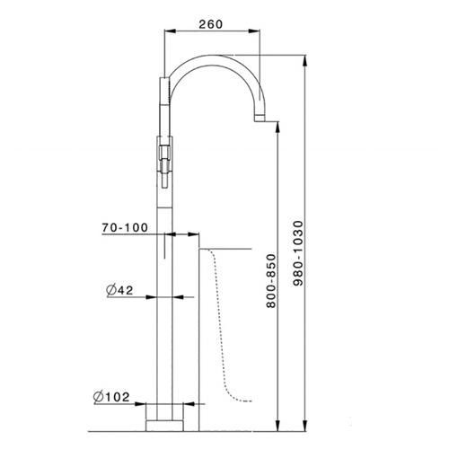 Внешняя часть напольного однорычажного смесителя для ванны CISAL Less New LN01420021 с ручным душем и шлангом, цвет Хром