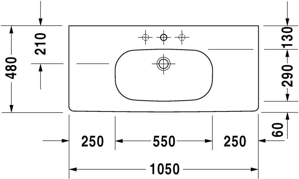 Раковина встраиваемая сверху Duravit D-Code 03421000002 с тремя отверстиями для смесителя, с переливом, белая