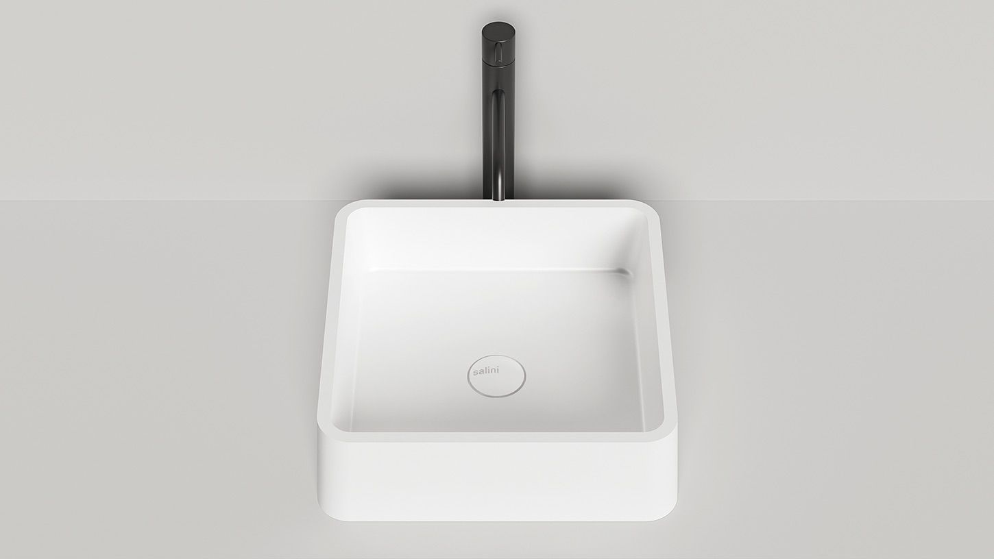 Раковина накладная квадратная SALINI GLORIA 02 1102202M 415х415х125мм, S-Stone, без донного клапана, цвет Белый матовый