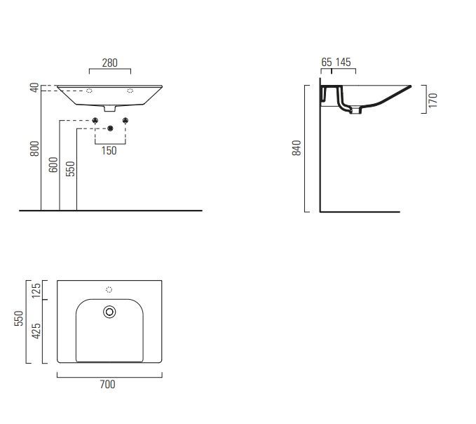 Раковина подвесная GSI COMMUNITY 7632011 700 мм х 550 мм, с 1 намеченным отверстием под смеситель, без перелива, без крепежа, белая глянцевая