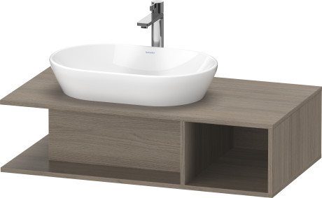 Тумба подвесная под раковину слева DURAVIT D-Neo DE492903535 1000 мм х 550 мм, с открытой боковой полкой справа и консолью, дуб терра